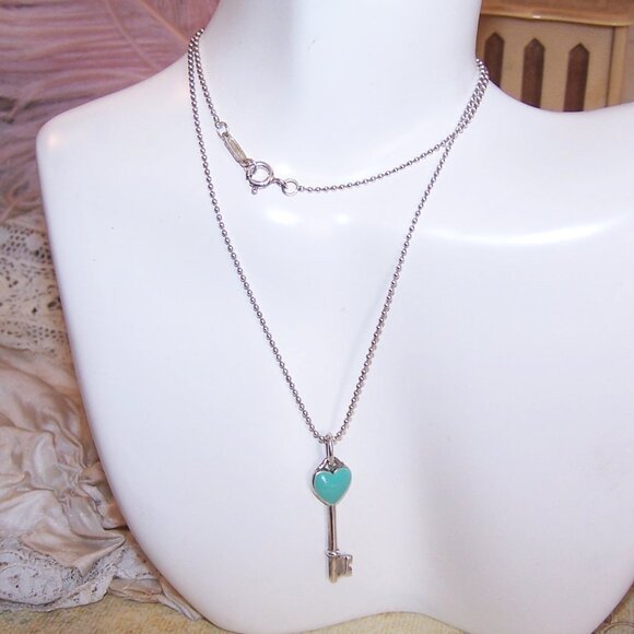 Tiffany & Co Sterling Silver 16" Bead Chain with Blue Enamel Key Pendant - Picture 3 of 9